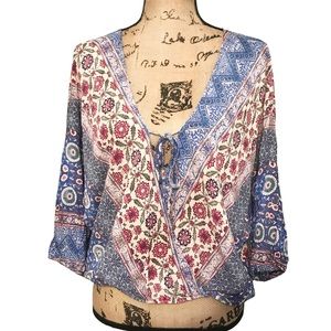 Forever 21 Paisley & Floral Boho Faux Wrap Top Size S